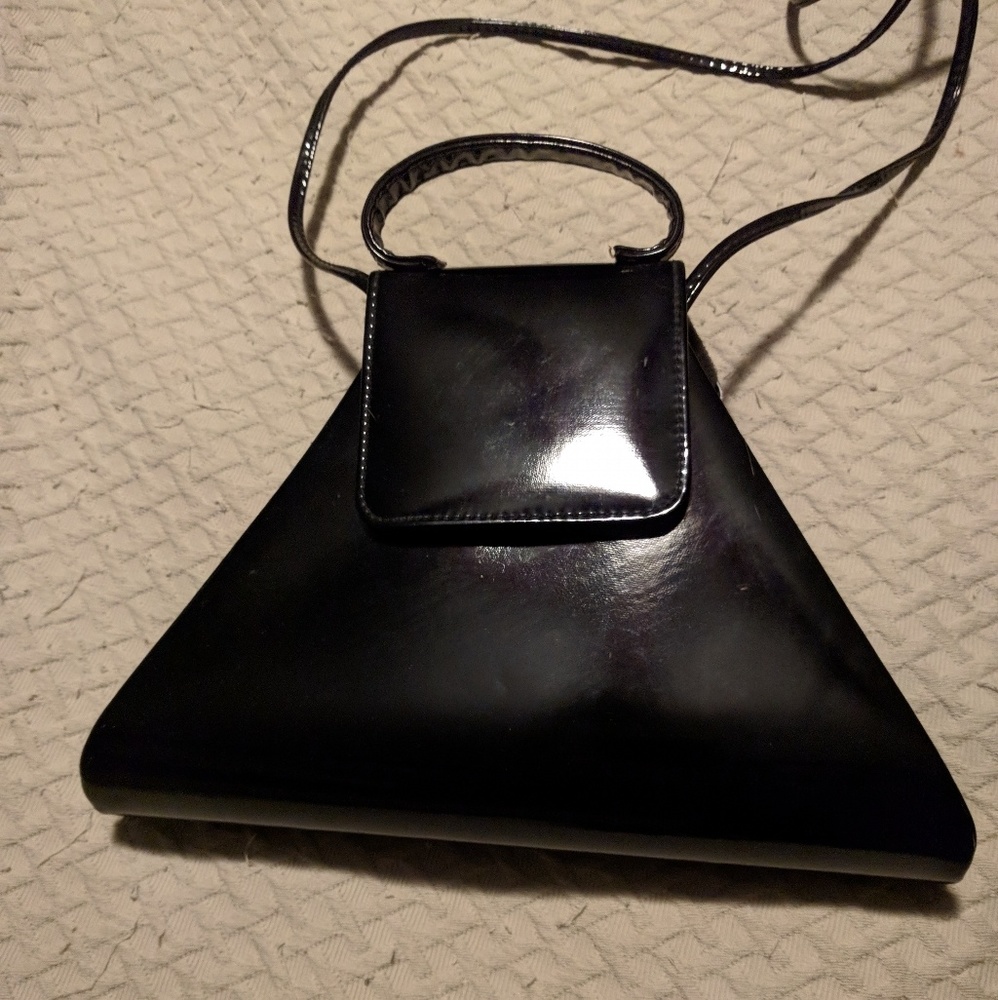 evening bag glossy black patent leather